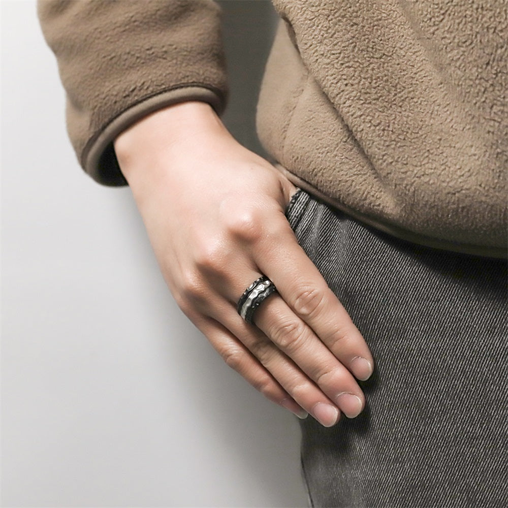 RSS1103 STAINLESS STEEL RING WITH ROCK SURFACE
