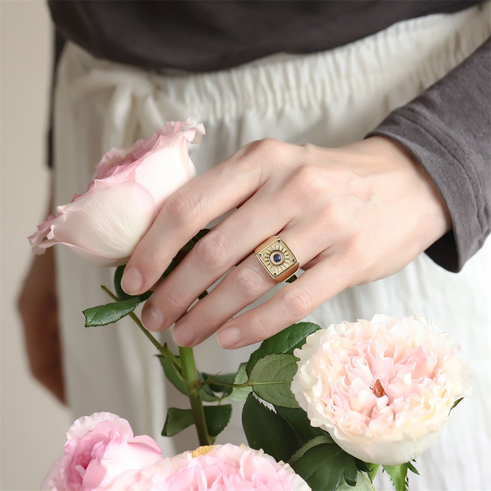 RSS1117 STAINLESS STEEL RING WITH NATURAL LAPIS
