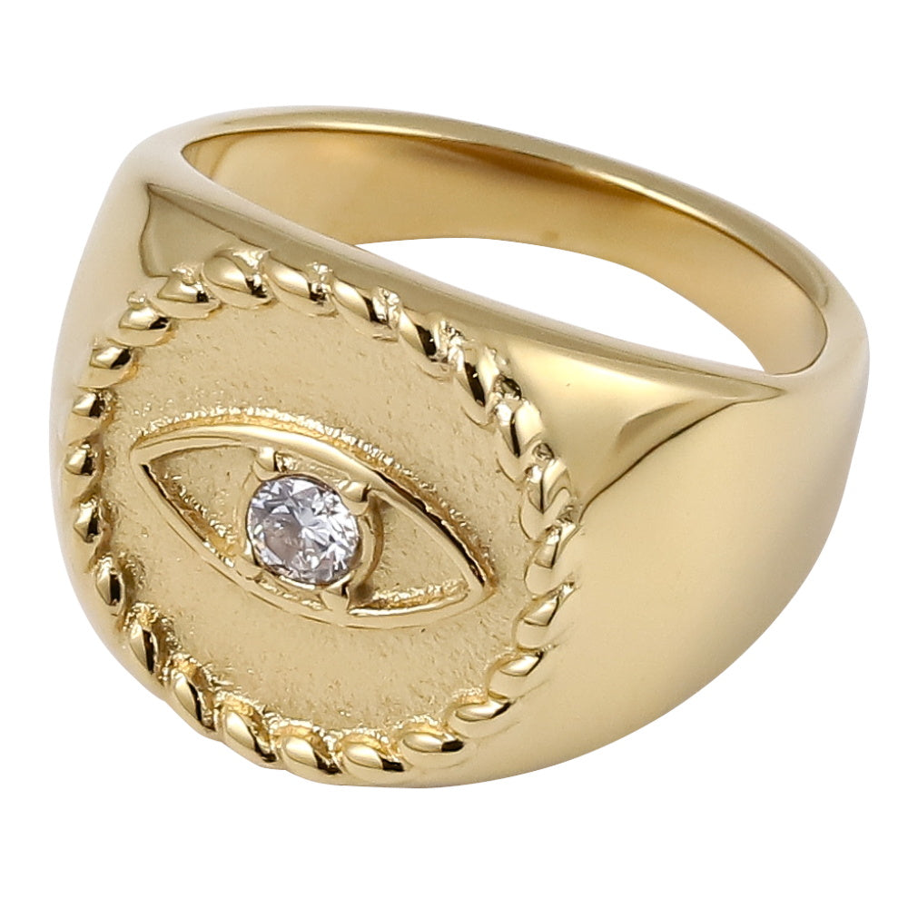 RSS1120 STAINLESS STEEL EVIL EYE RING WITH CZ