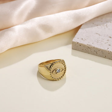 RSS1120 STAINLESS STEEL EVIL EYE RING WITH CZ