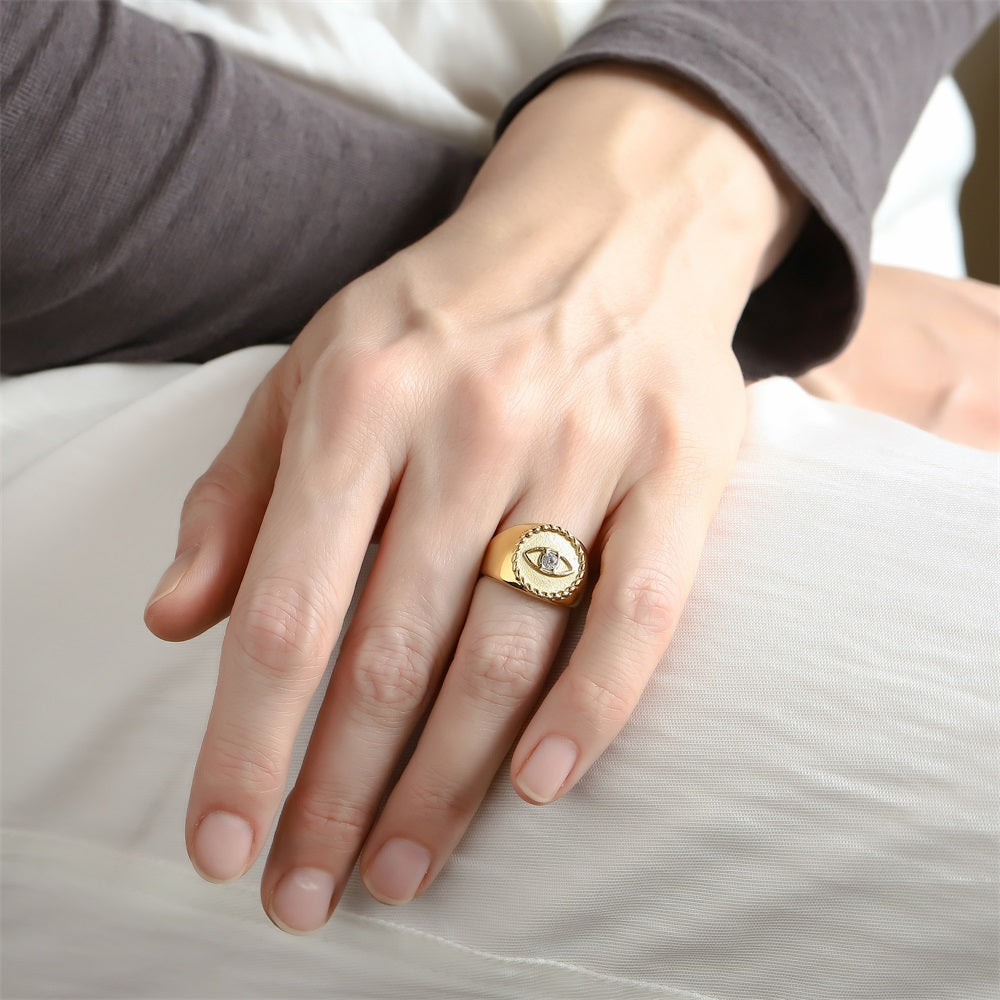 RSS1120 STAINLESS STEEL EVIL EYE RING WITH CZ