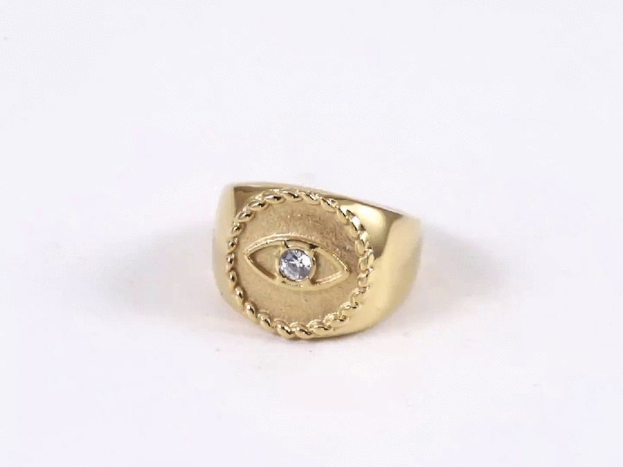 RSS1120 STAINLESS STEEL EVIL EYE RING WITH CZ