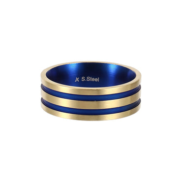 AAB Co. Stainless Steel Ring Blue Matte with Gold Matte Edges