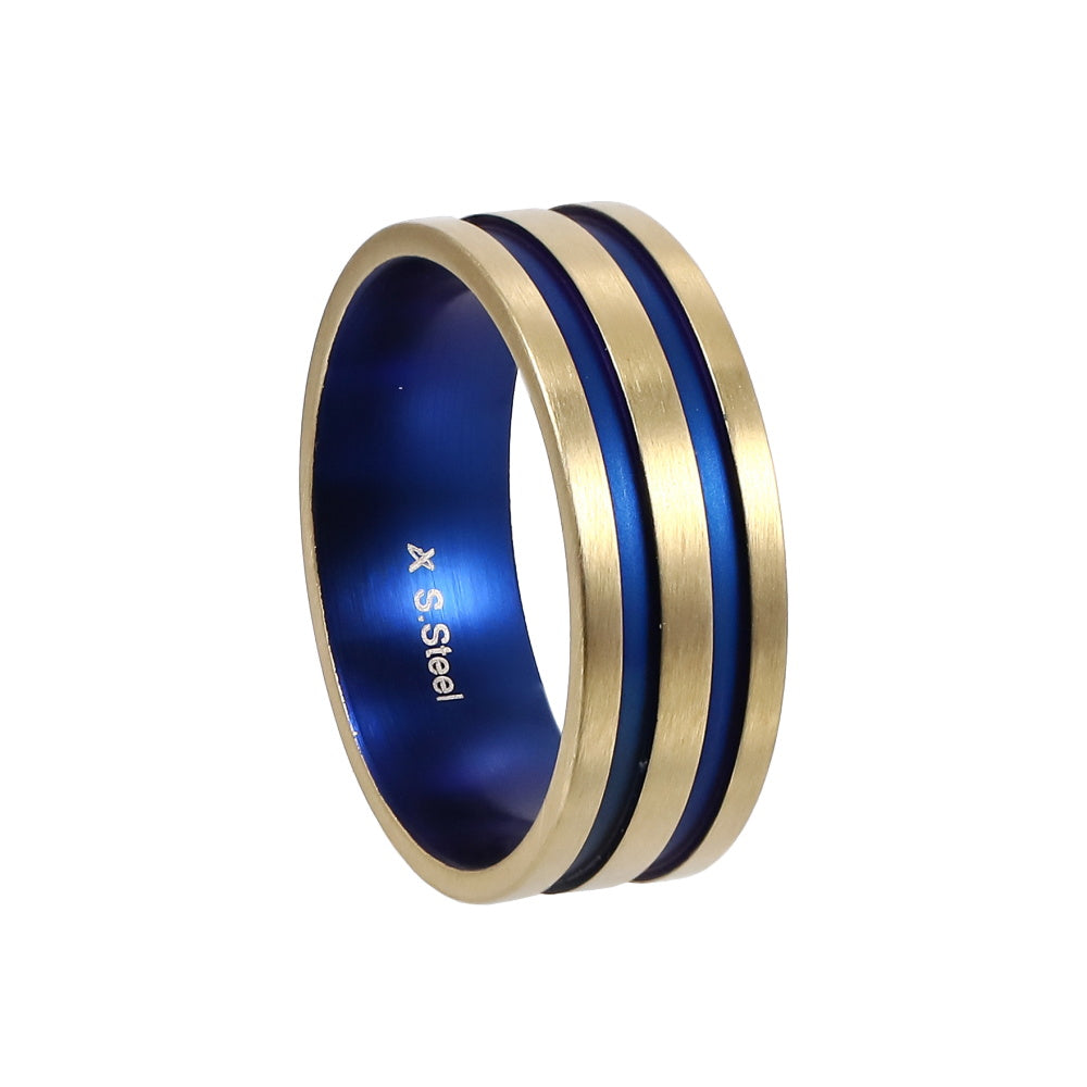 AAB Co. Stainless Steel Ring Blue Matte with Gold Matte Edges