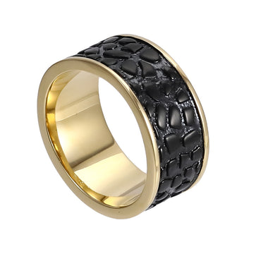 AAB Co. Stainless Steel Ring with Black Matte & 14K Gold Two-Tone Finish