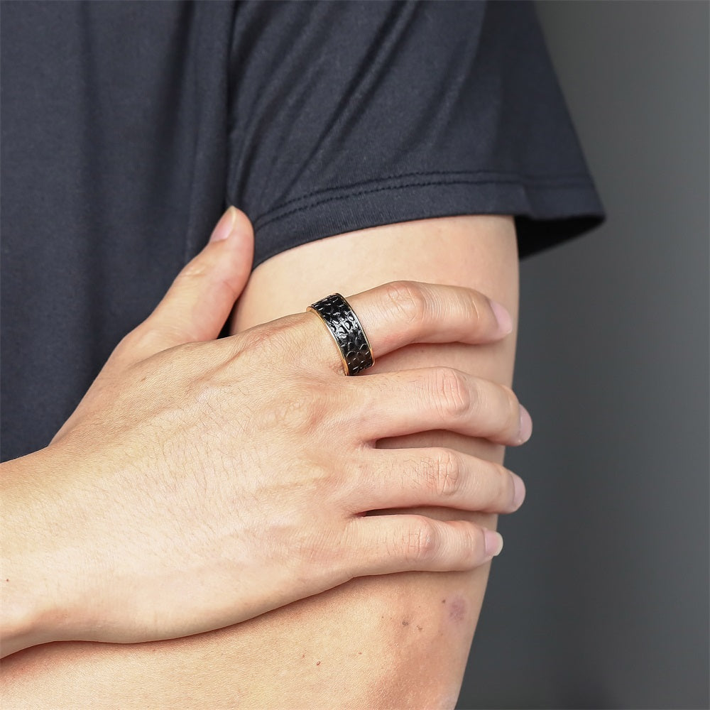 RSS1126 STAINLESS STEEL LEATHER LOOKING RING WITH TWO TONE COLOR