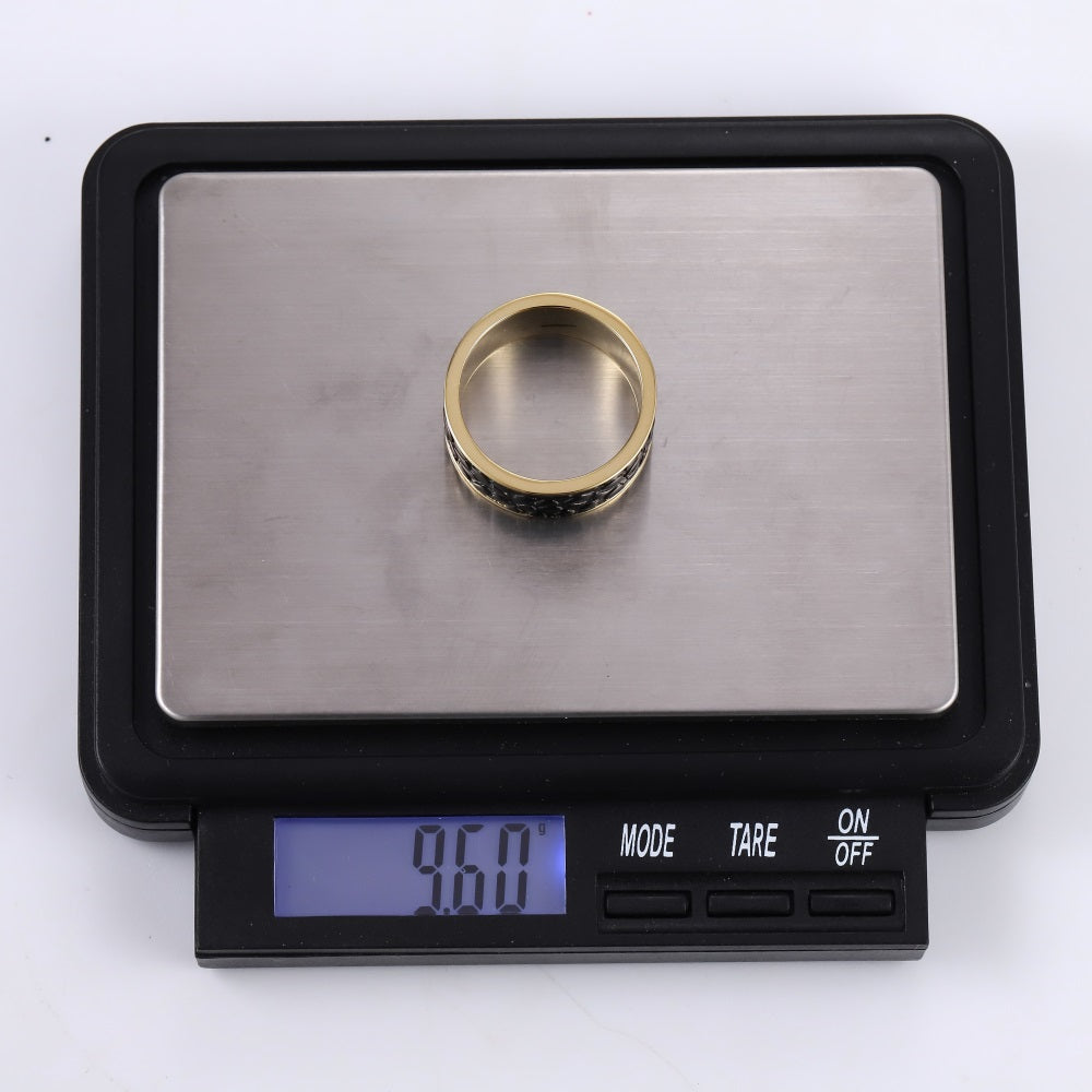 RSS1126 STAINLESS STEEL LEATHER LOOKING RING WITH TWO TONE COLOR