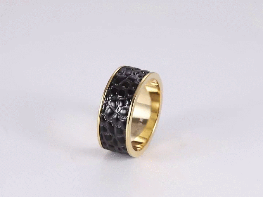 RSS1126 STAINLESS STEEL LEATHER LOOKING RING WITH TWO TONE COLOR