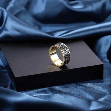 RSS1126 STAINLESS STEEL LEATHER LOOKING RING WITH TWO TONE COLOR