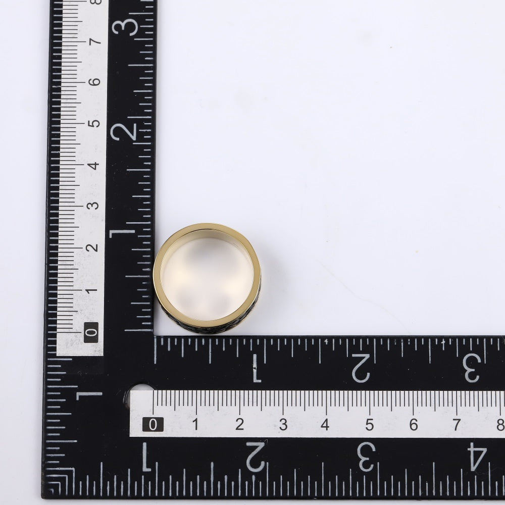 RSS1126 STAINLESS STEEL LEATHER LOOKING RING WITH TWO TONE COLOR