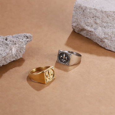 RSS1133 STAINLESS STEEL RING WITH LILY PATTERN