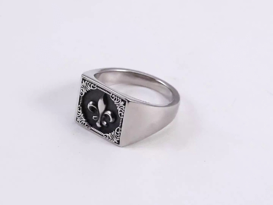 RSS1133 STAINLESS STEEL RING WITH LILY PATTERN