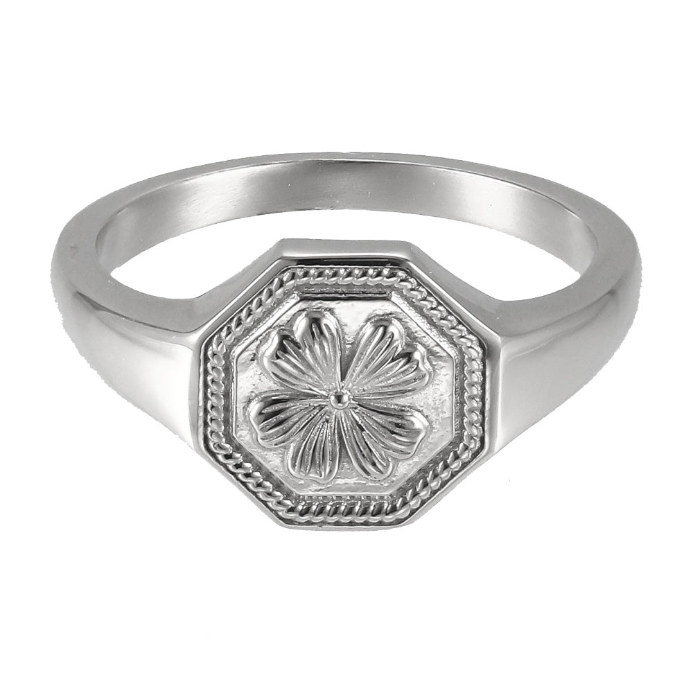 AAB Co. Silver Stainless Steel Clover Ring