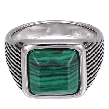 AAB Co. Stainless Steel Square Stone Ring – Synthetic Malachite