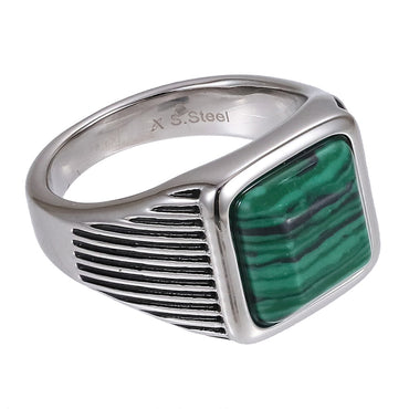 AAB Co. Stainless Steel Square Stone Ring – Synthetic Malachite