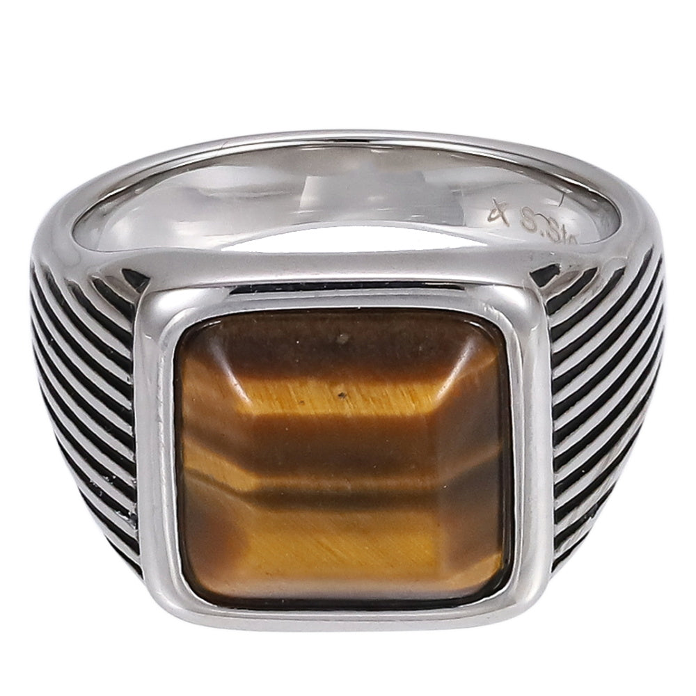 AAB Co. Stainless Steel Square Stone Ring – Yellow Tiger Eye