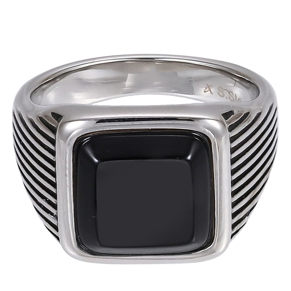 AAB Co. Stainless Steel Square Stone Ring – Black Onyx