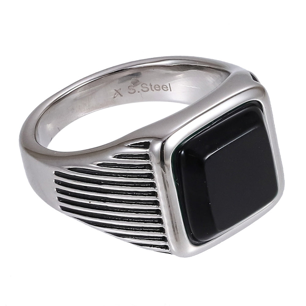 AAB Co. Stainless Steel Square Stone Ring – Black Onyx
