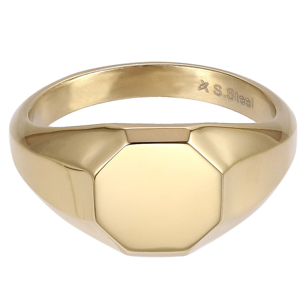 AAB Co. Stainless Steel Octagonal Signet Ring – 14K Gold Matte