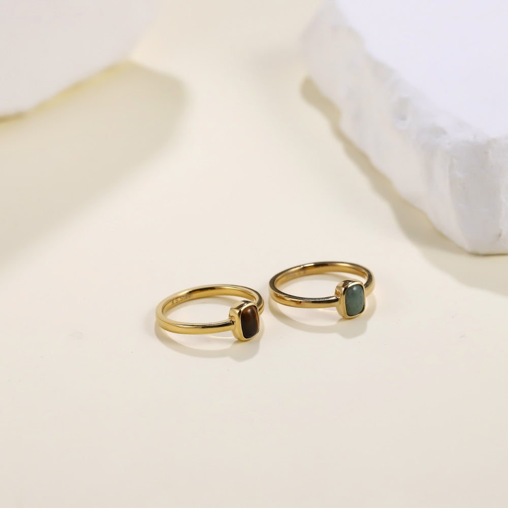 RSS1141 STAINLESS STEEL RING WITH NATURAL RECTANGLE STONE