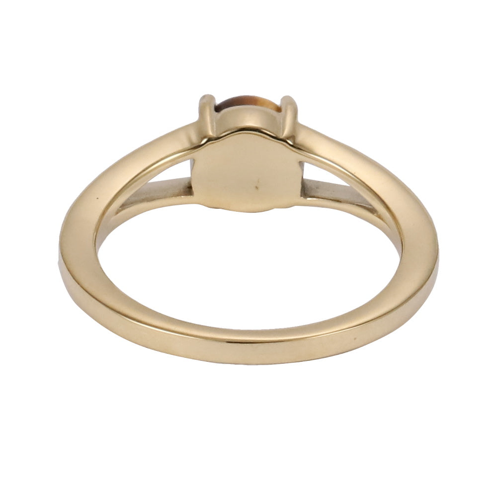 AAB Co stainless steel round stone ring with yellow tiger eye solitaire design in 14K gold finish