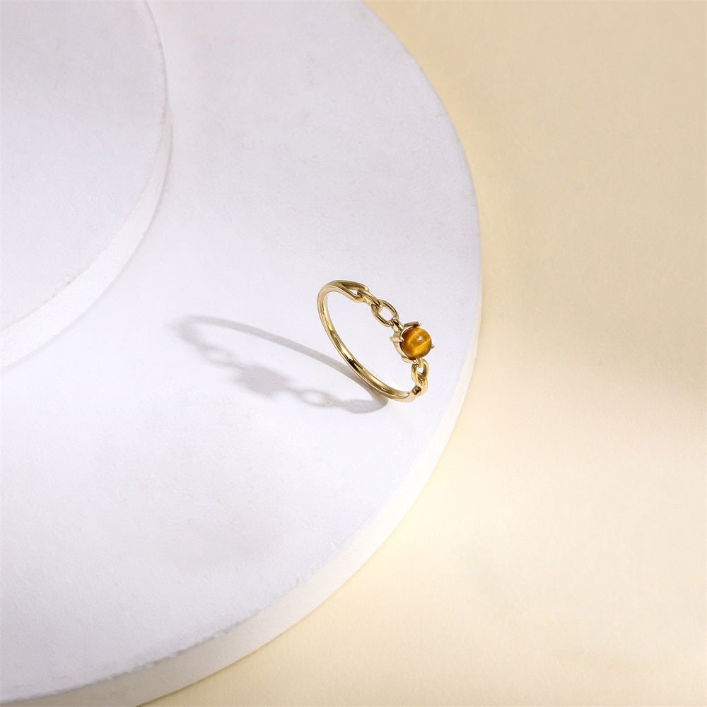 RSS1143 STAINLESS STEEL RING CHAIN LINK DESIGN WITH NATURAL ROUND STONE