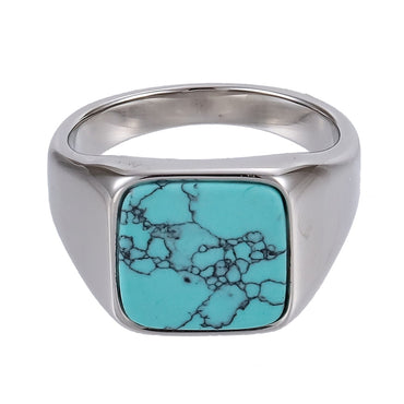 AAB Co. Stainless Steel Square Signet Ring with Synthetic Turquoise