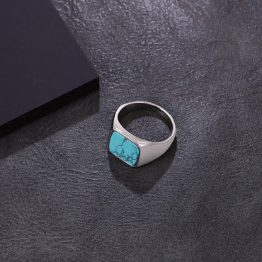 RSS1145 STAINLESS STEEL RING WITH SYNTHETIC TURQUOISE