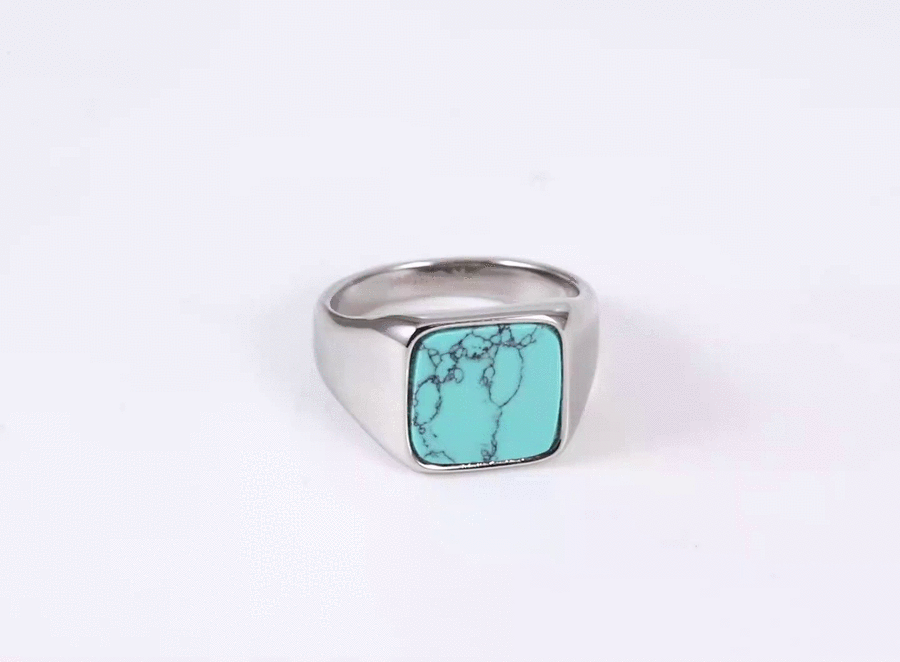 RSS1145 STAINLESS STEEL RING WITH SYNTHETIC TURQUOISE