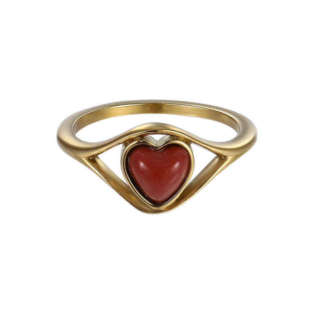 RSS1158 STAINLESS STEEL RING WITH HEART SHAPE NATURAL STONE