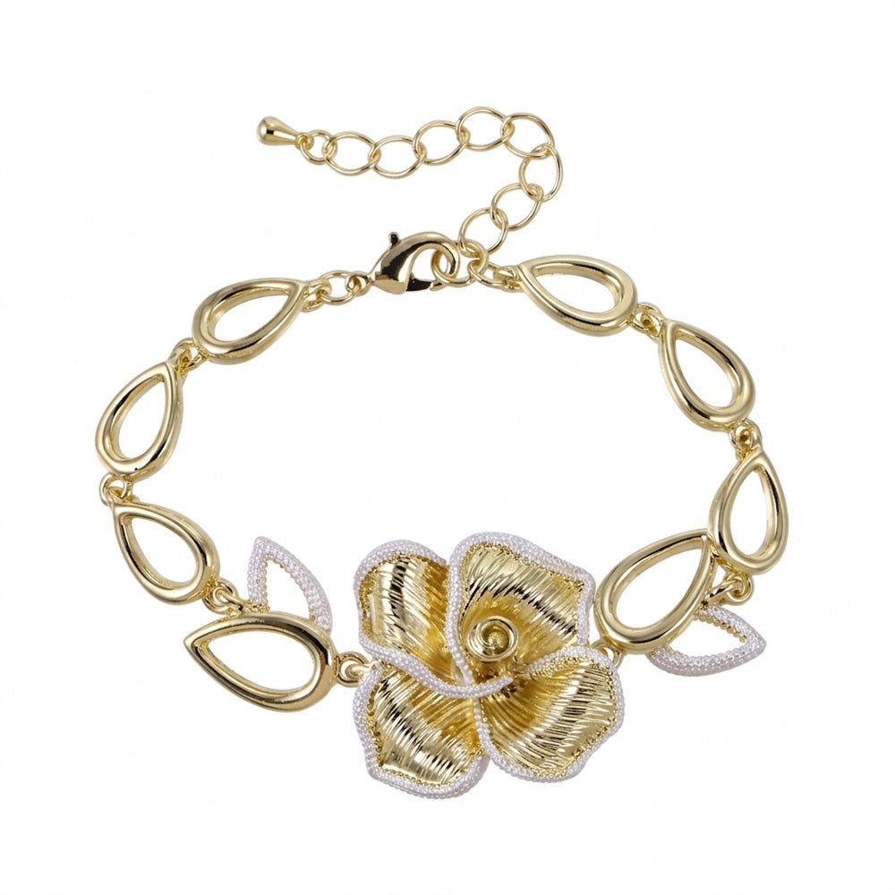 TBS147 BASE METAL FLOWER LINK BRACELET