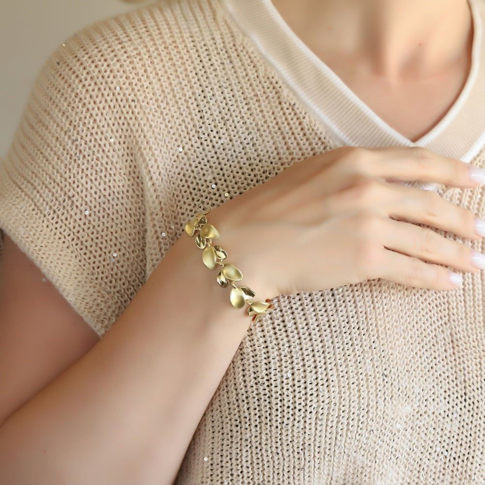 TBS157 BASE METAL OAL LEAF LINK BRACELET