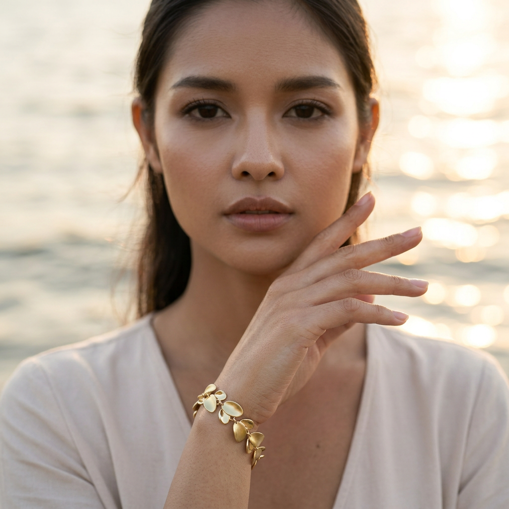 TBS157 BASE METAL OAL LEAF LINK BRACELET