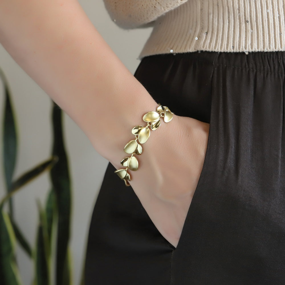 TBS157 BASE METAL OAL LEAF LINK BRACELET