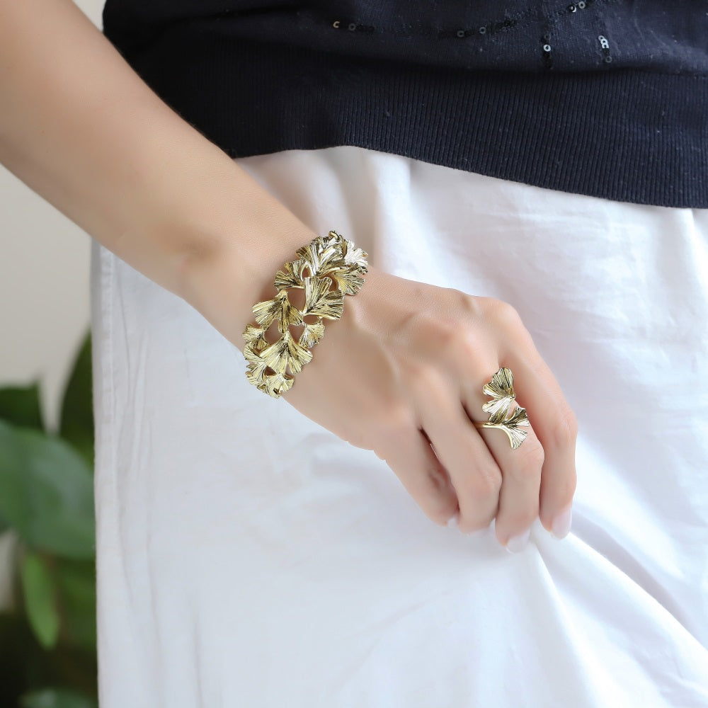 TBSG02 BASE METAL GINKGO LEAVE BANGLE