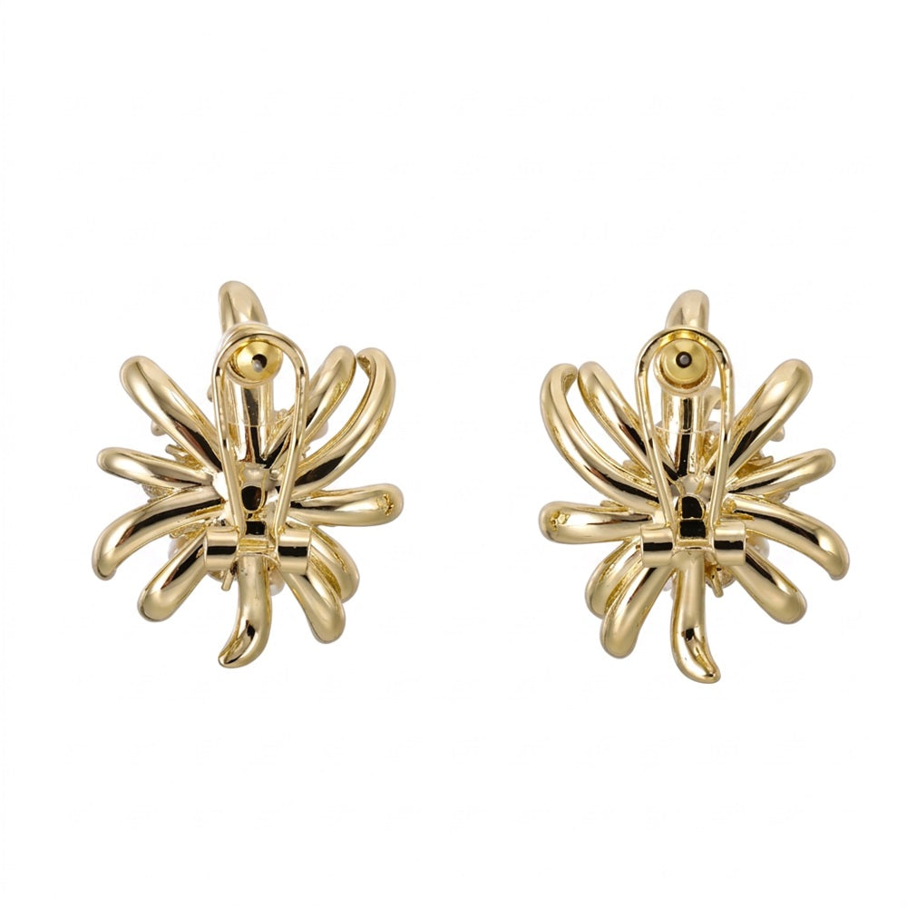 TES100 BASE METAL FLOWER EARRING WITH SYN PEARL & CZ