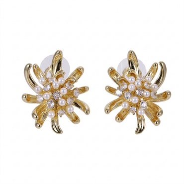 TES100 BASE METAL FLOWER EARRING WITH SYN PEARL & CZ