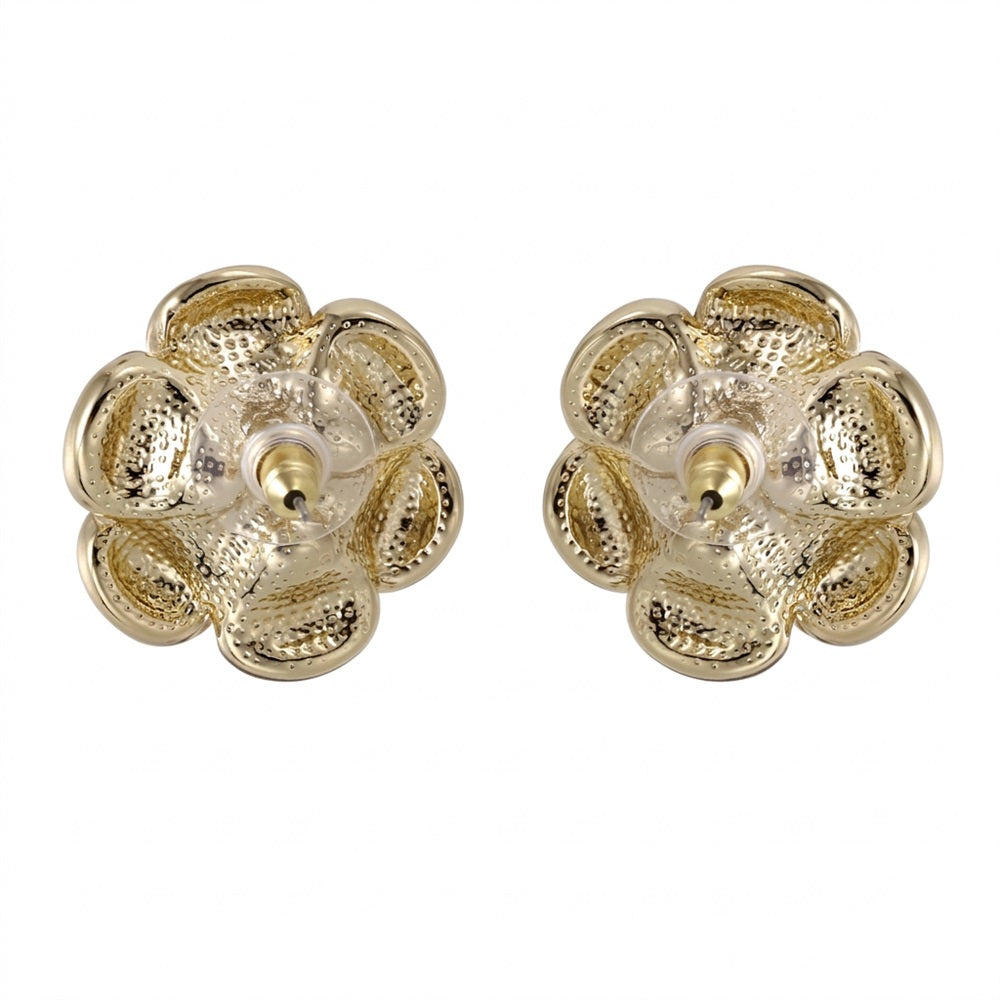 TES102 BASE METAL FLOWER EARRING WITH SYN PEARL&SHELL