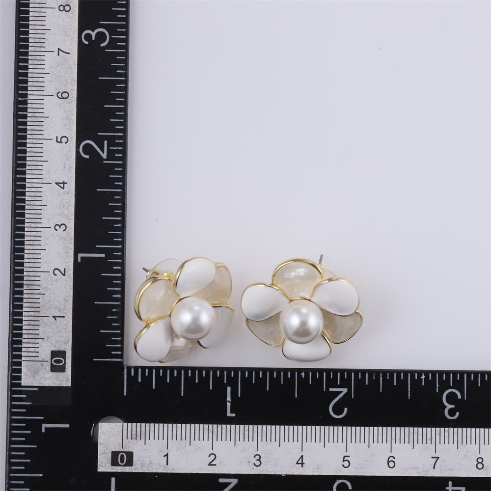TES102 BASE METAL FLOWER EARRING WITH SYN PEARL&SHELL