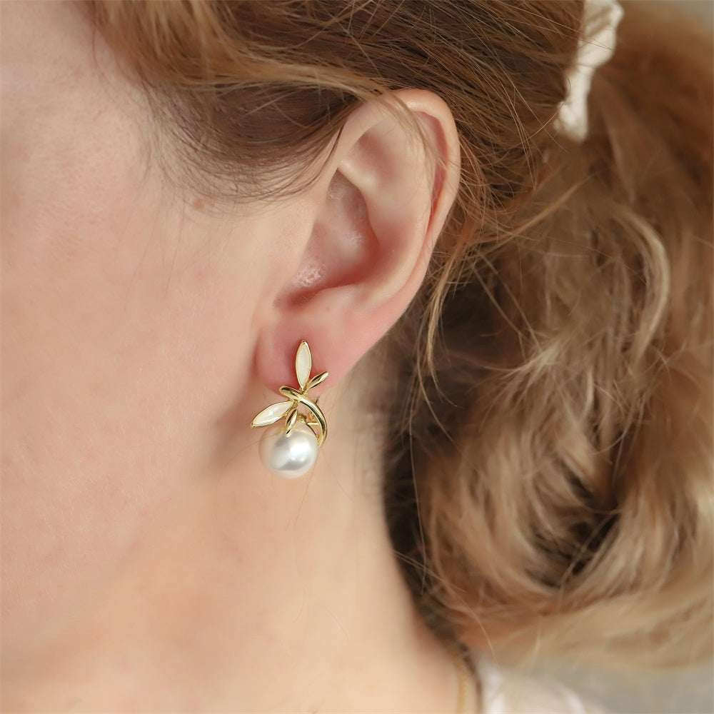 TES105 BASE METAL DRAGONFLY EARRING WITH SYN PEARL&SHELL