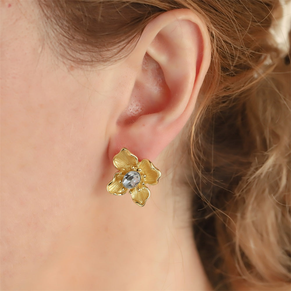 TES107 BASE METAL FLOWER EARRING