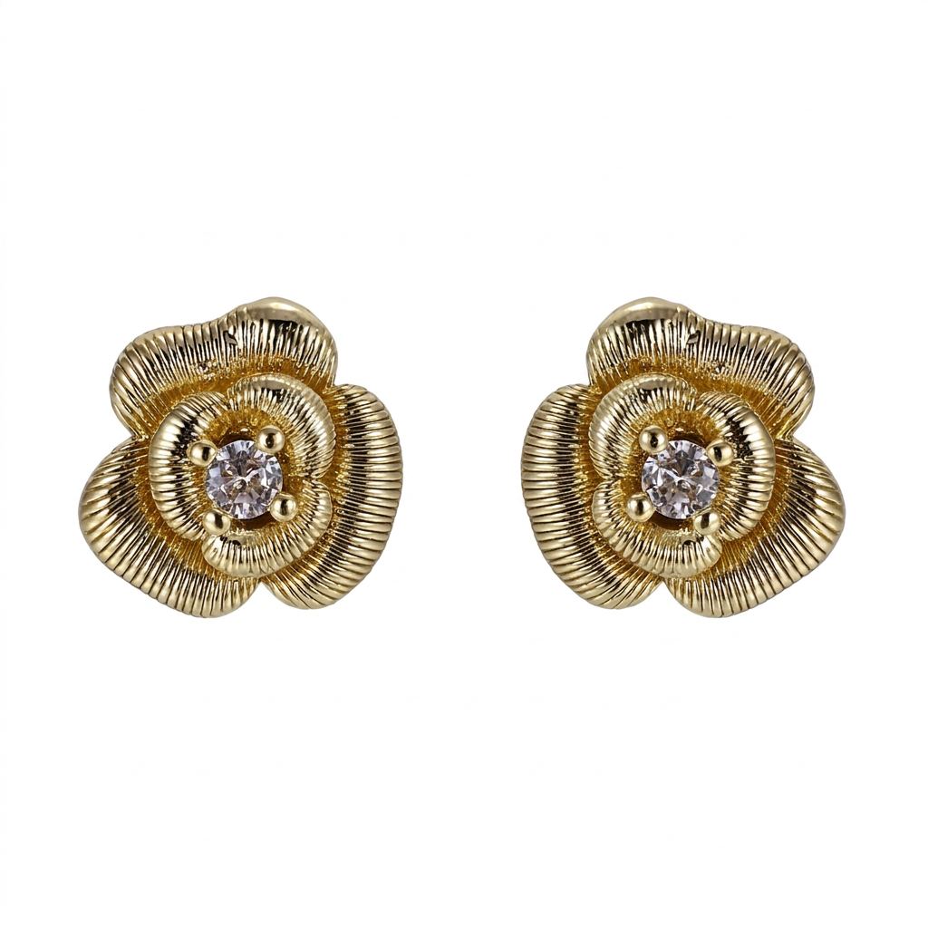 TES113 BRASS ROSE EARRING WITH CZ