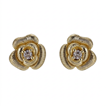 TES113 BRASS ROSE EARRING WITH CZ