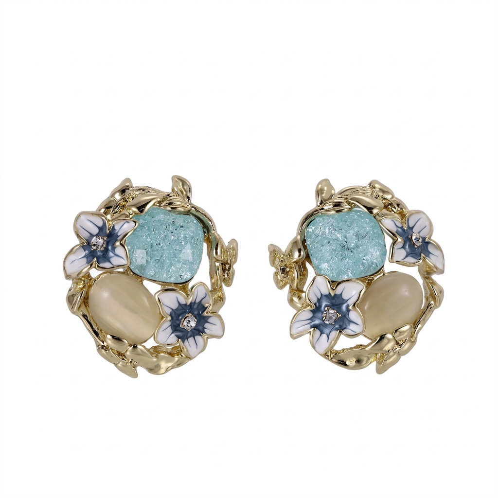 TES121 BASE METAL FLORAL EARRING