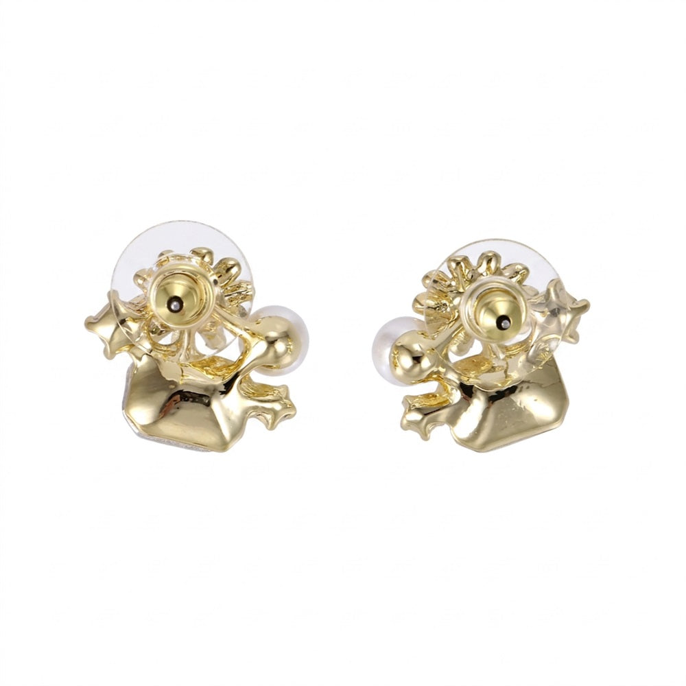 TES127 BASE METAL FLORAL EARRING WITH GLASS