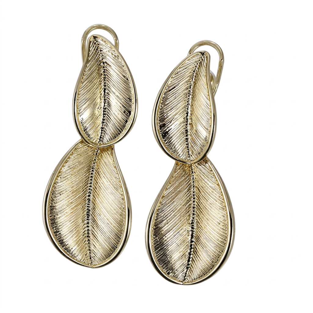 TES129 BASE METAL DOUBLE-LEAF DROP EARRING