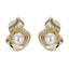 TES69 BRASS TEXTURED LEAF EARRING WITH PEARL&CZ