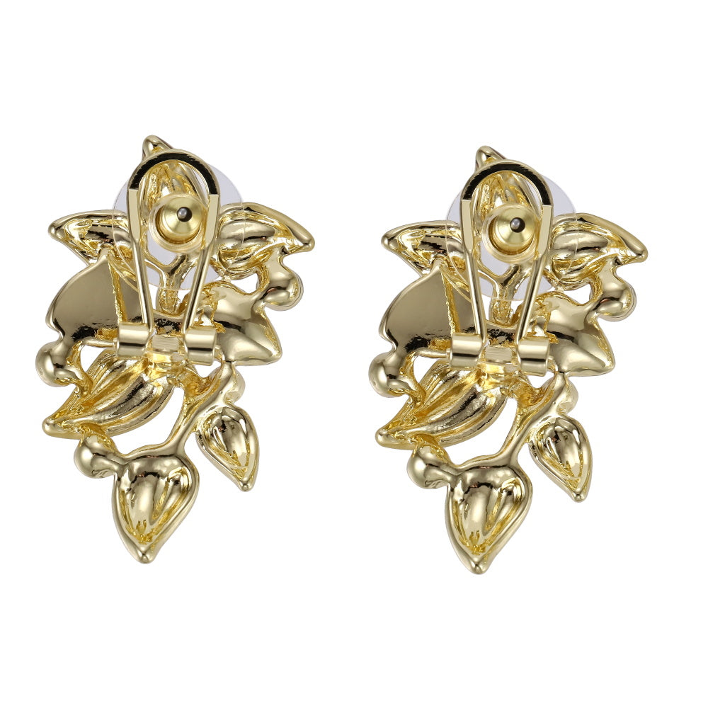 TES72 BASE METAL FLORAL EARRING WITH STONE
