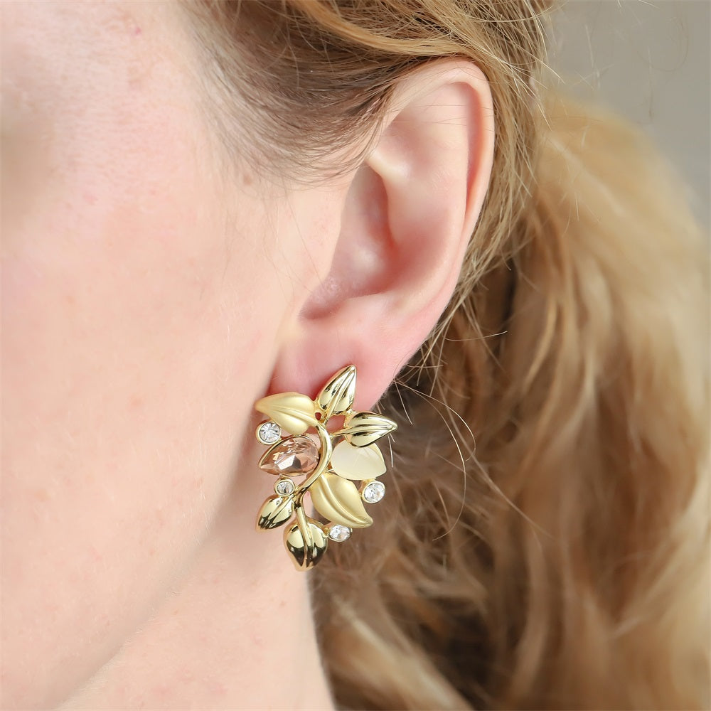 TES72 BASE METAL FLORAL EARRING WITH STONE