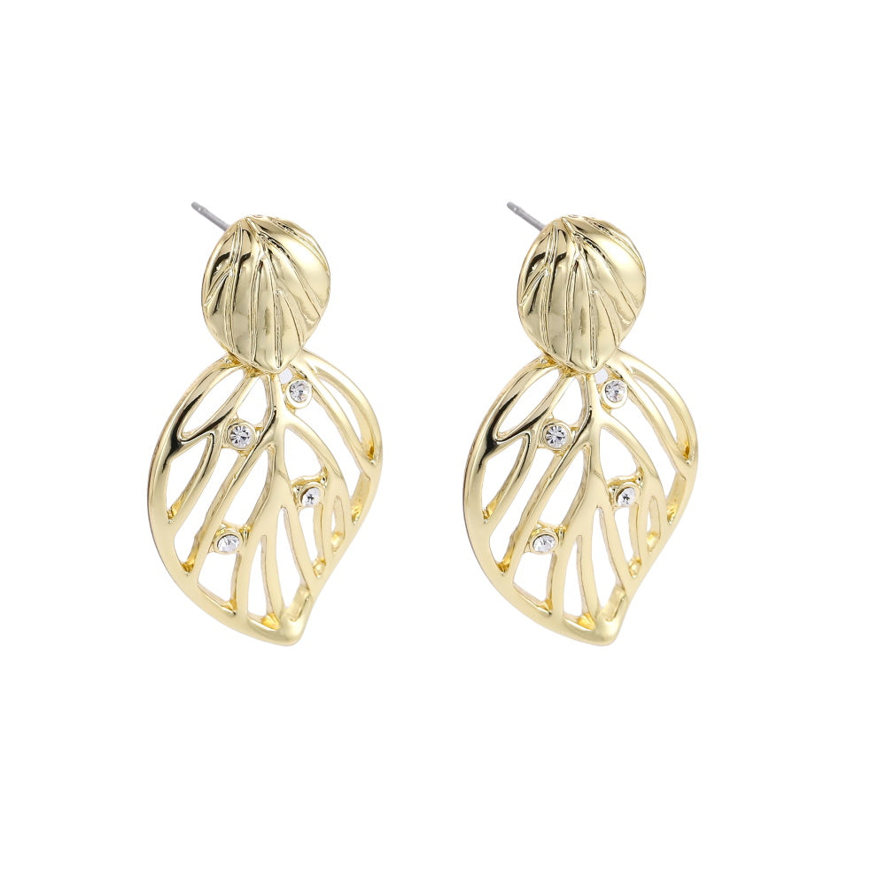 TES80 BASE METAL LEAVES EARRING WITH FOIL STONE